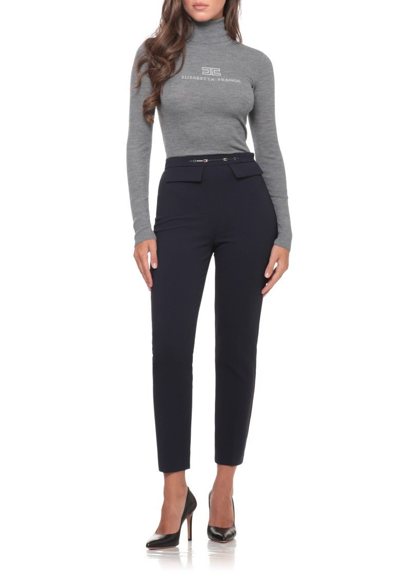 Elisabetta Franchi Fitted High Neck Wool Sweater With Embroidered Logo