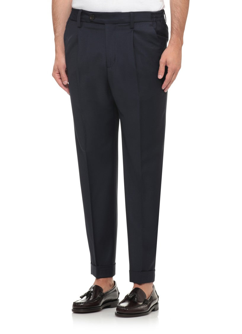 Devore Blue Tailored Wool Straight-Leg Pants