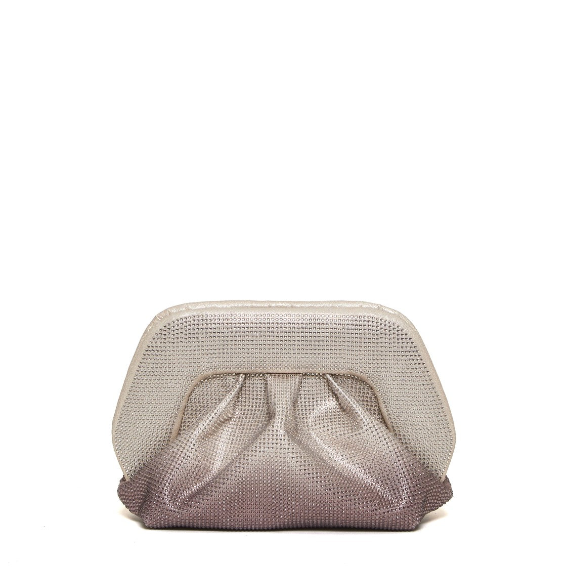Themoirè Degrade Silver Pink Strass Clutch With Pleated Design