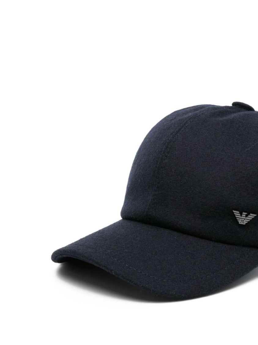 Emporio Armani Navy Wool Blend Baseball Cap