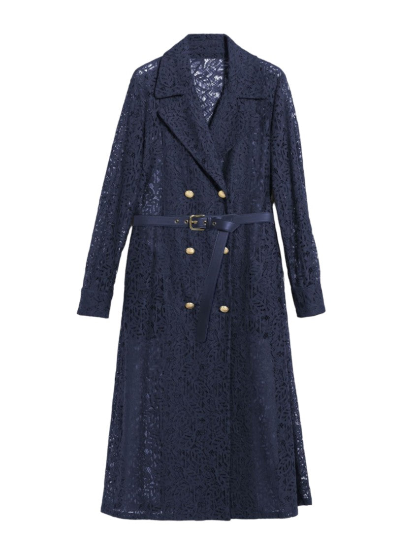 Max Mara Knee-Length Double-Breasted Coat With Lace Detailing