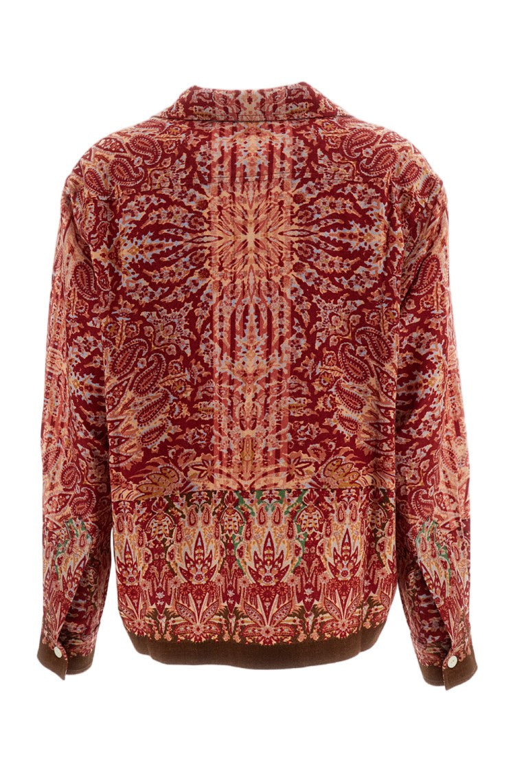 Bode New York Red Multi Arrowleaf Floral Wool Casual Shirt