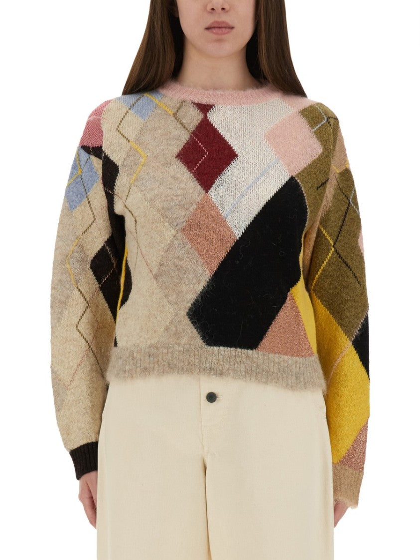 Moschino Diamond Pattern Knit Sweater With Earthy Tones