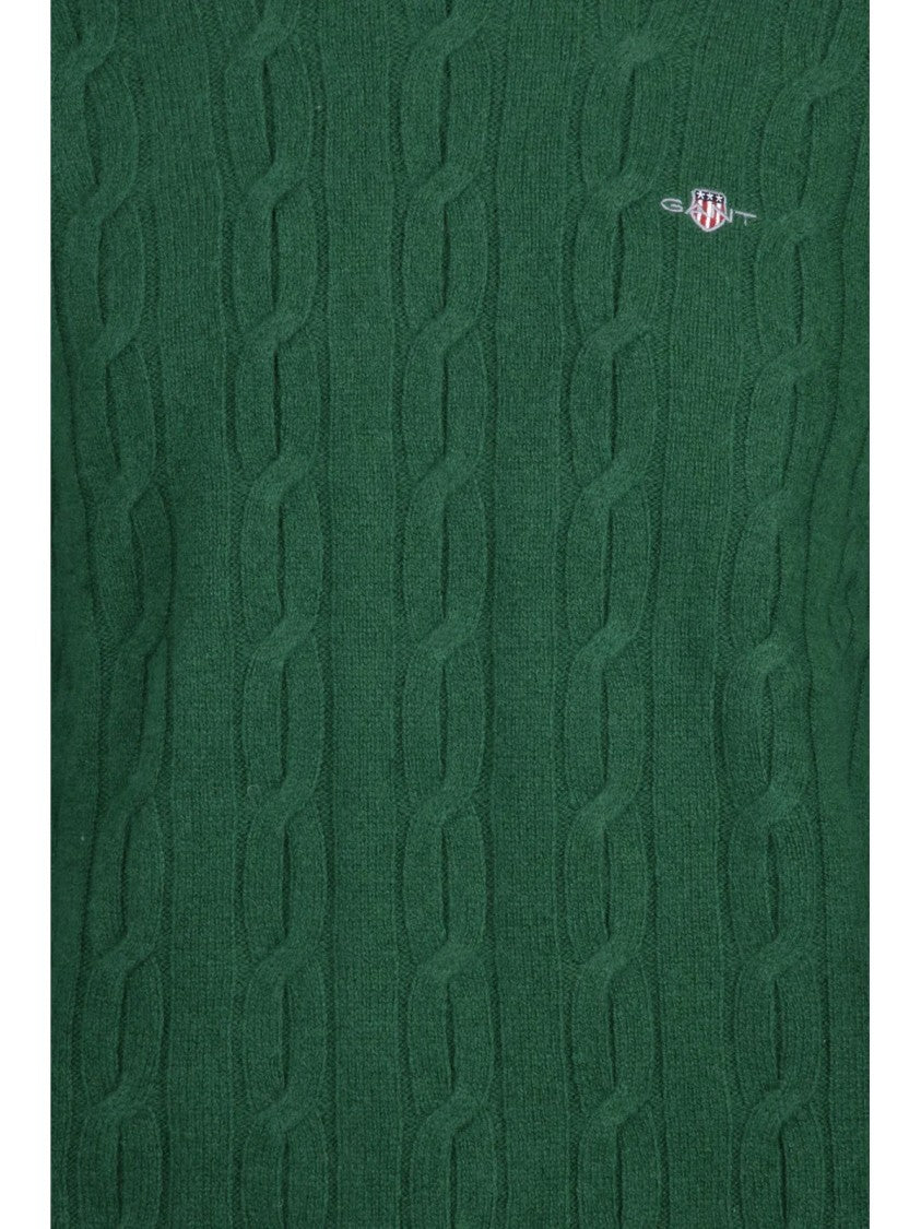 Gant Textured Cable Knit Crewneck Pullover In Forest Green Wool