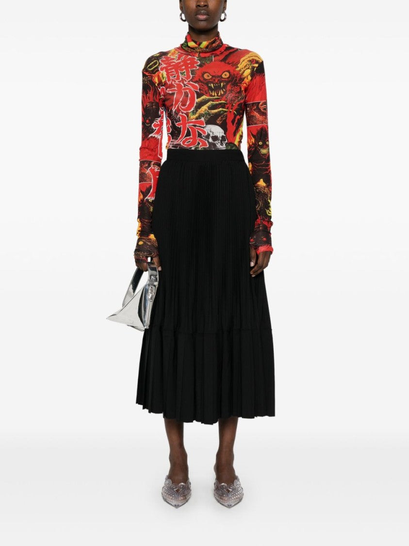 Junya Watanabe Flared Black Wool Midi Skirt