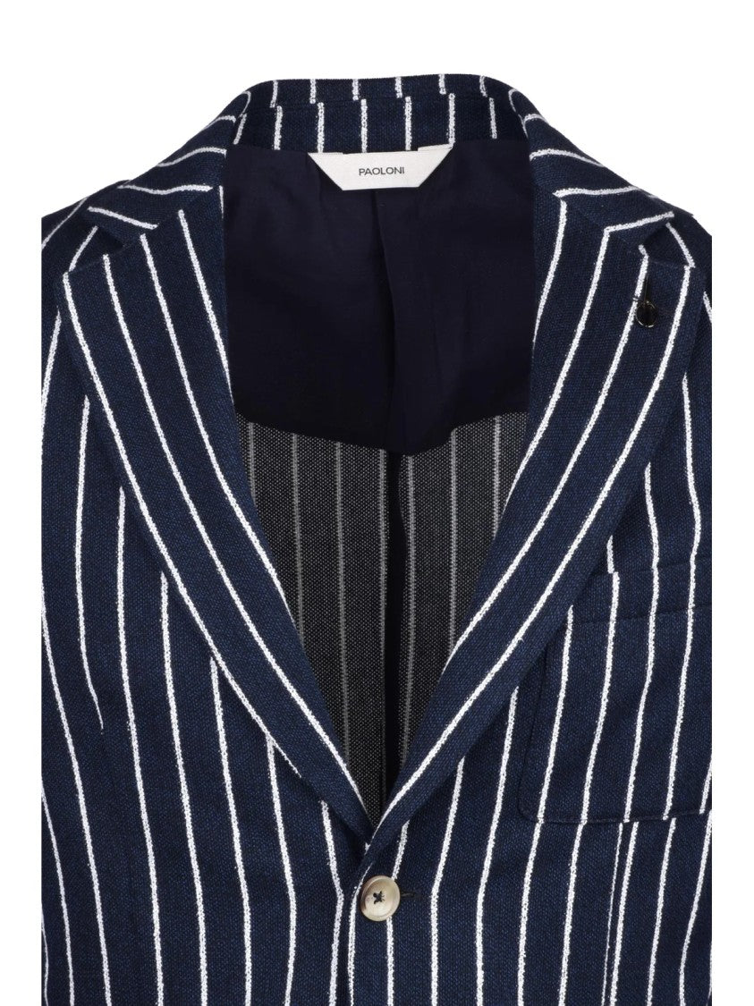 Paoloni Round-Cut Blazer With Vertical Pinstripes