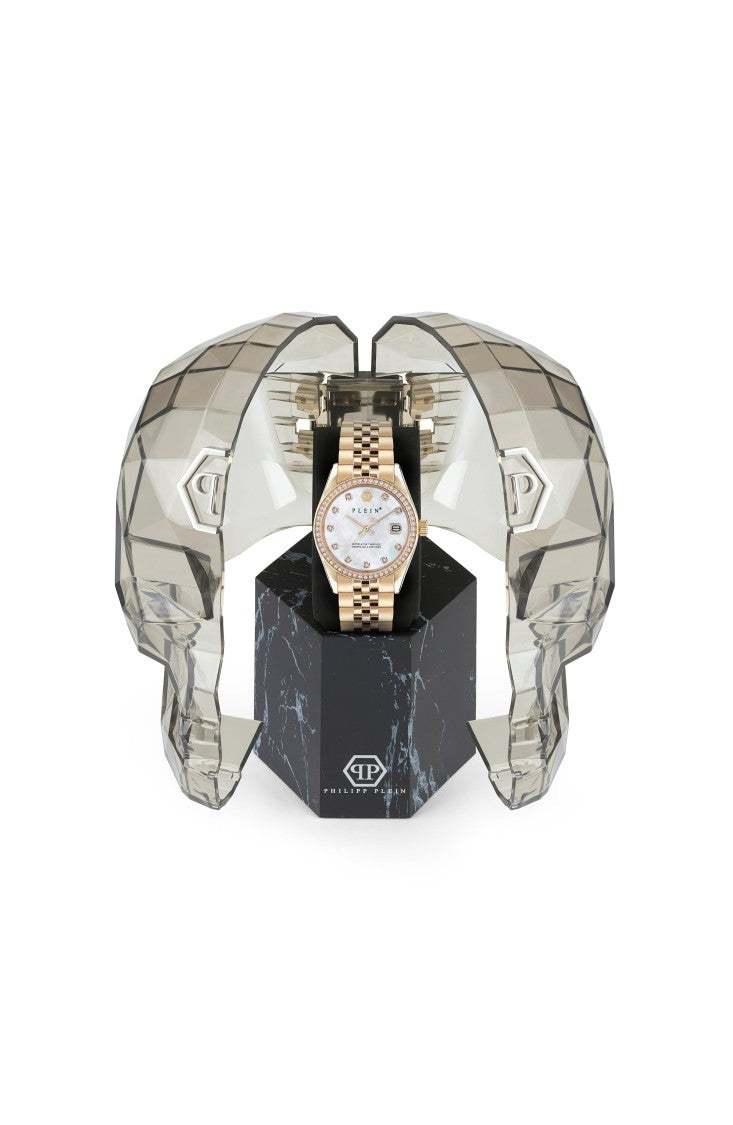Philipp Plein Date Superlative Crystal Watch With Mother Of Pearl Dial