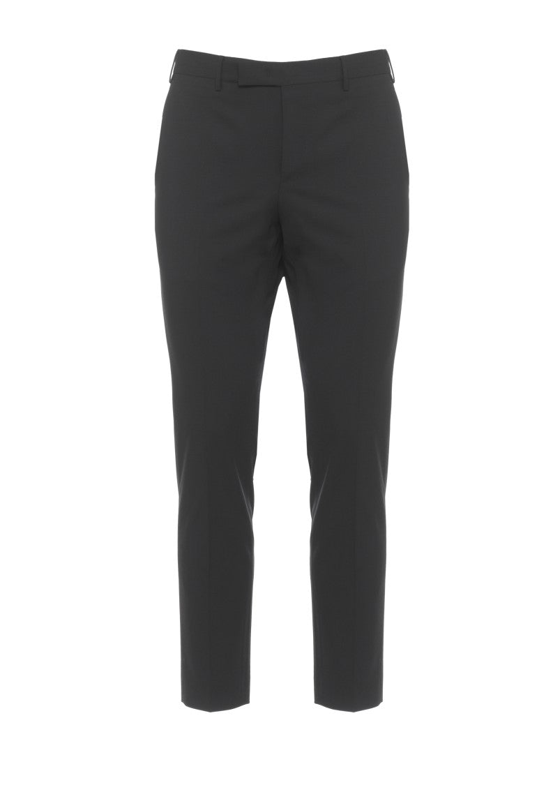 Pt Torino Black Wool Straight-Leg Pants