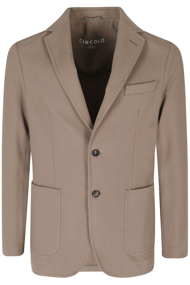 Circolo 1901 Taupe Single-Breasted Fleece Cotton-Blend Blazer