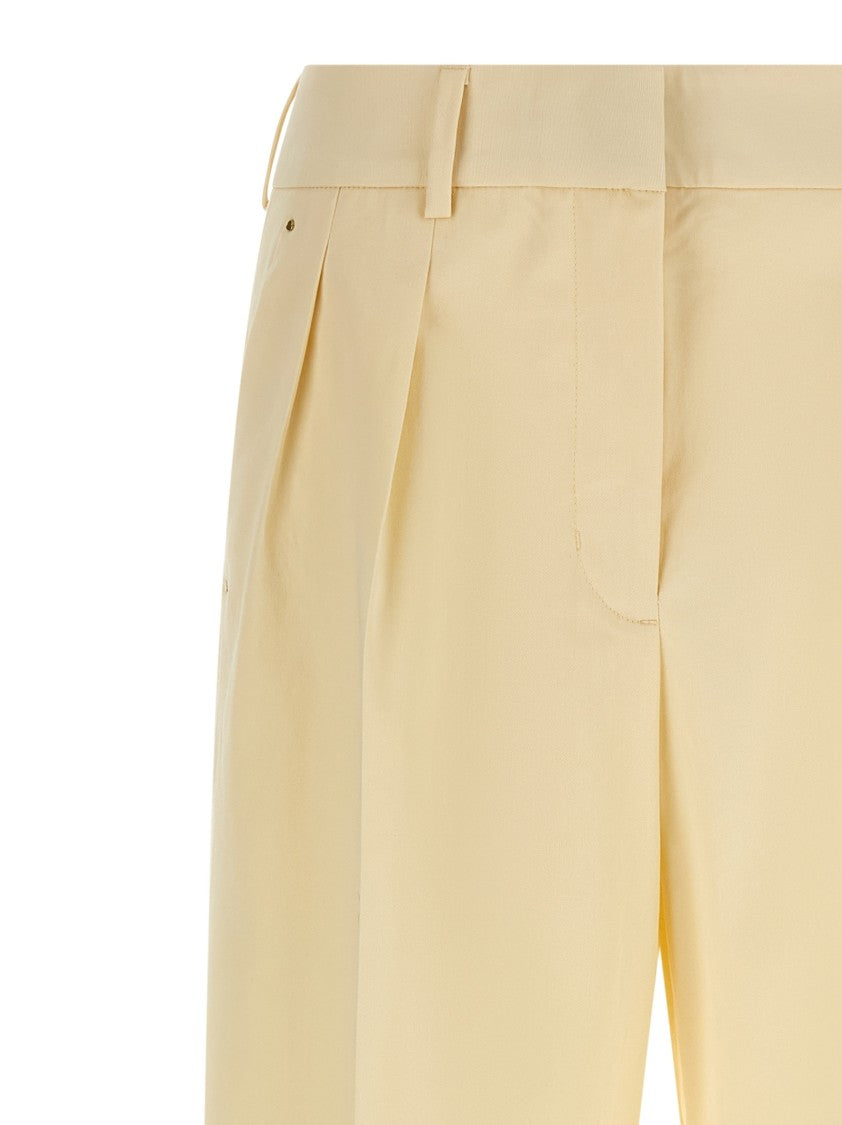 Moncler Tailored Cotton Gabardine Trousers With Pleated Details