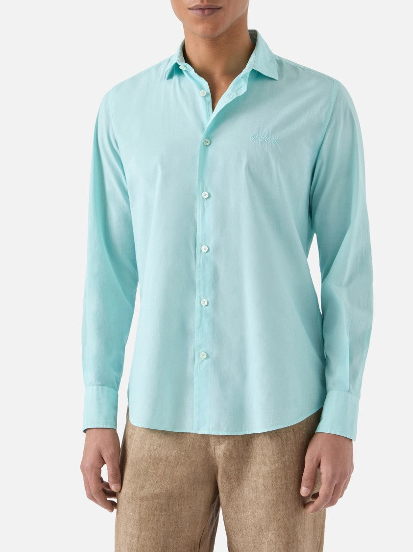 Mc2 Saint Barth Light Blue Voile Cotton Casual Shirt