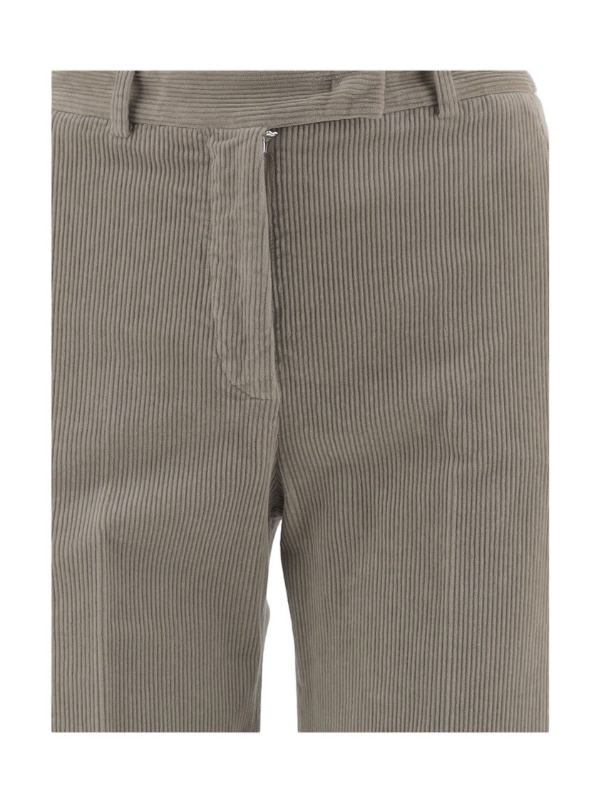 Ql2 Beige Ribbed Stretch Cotton Straight-Leg Pants