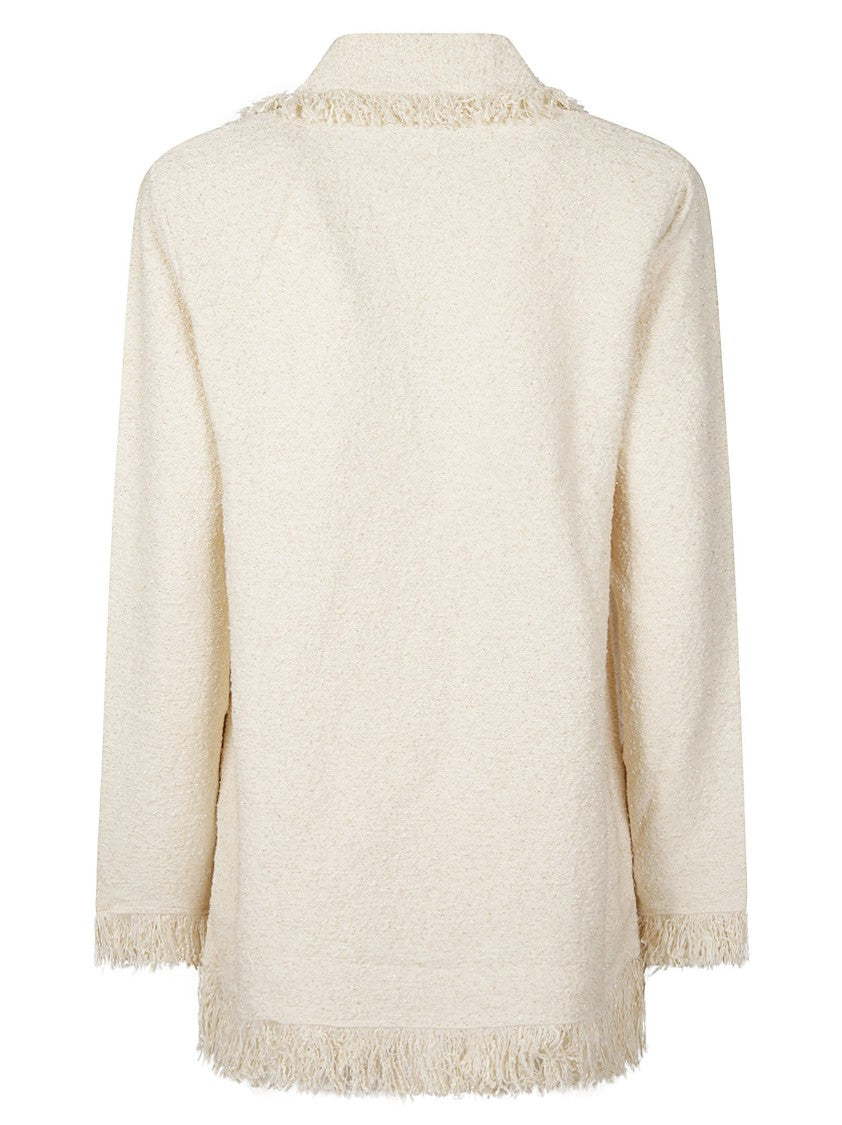 Elisabetta Franchi Long Sleeve Fringed Edges Cotton Jacket