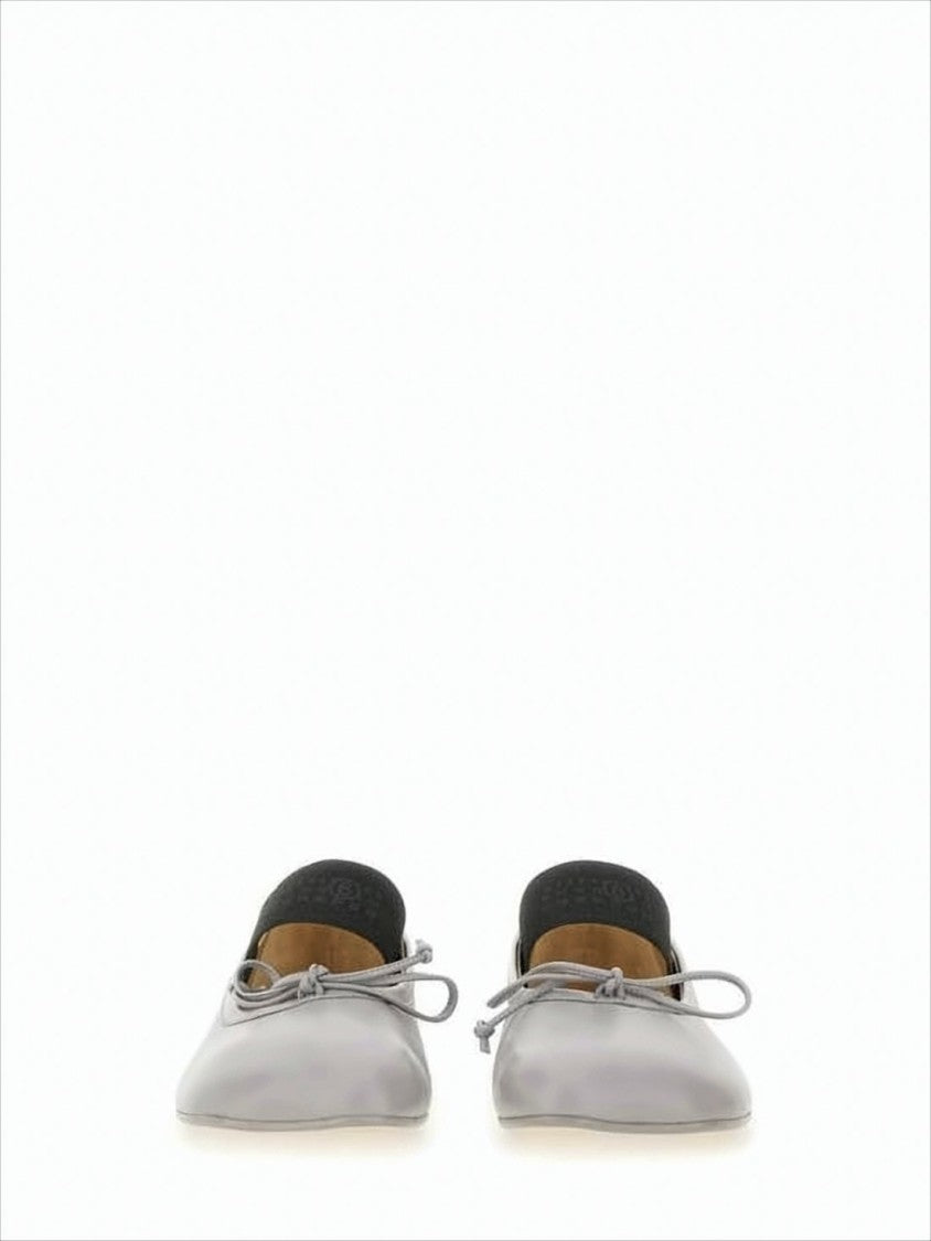 Mm6 By Maison Margiela Minimalist Grey Lambskin Flats With Bow Detail
