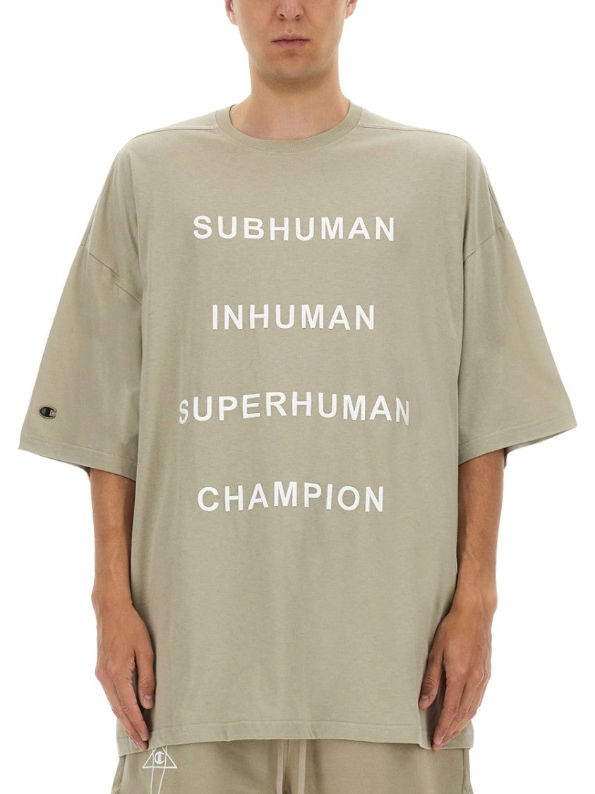 Champion X Rick Owens Relaxed Fit Cotton Tee With Contrasting Text