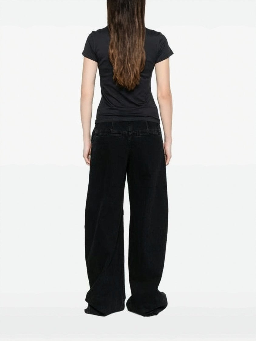 Ganni Fitted Black T-Shirt With Textured Logo Design