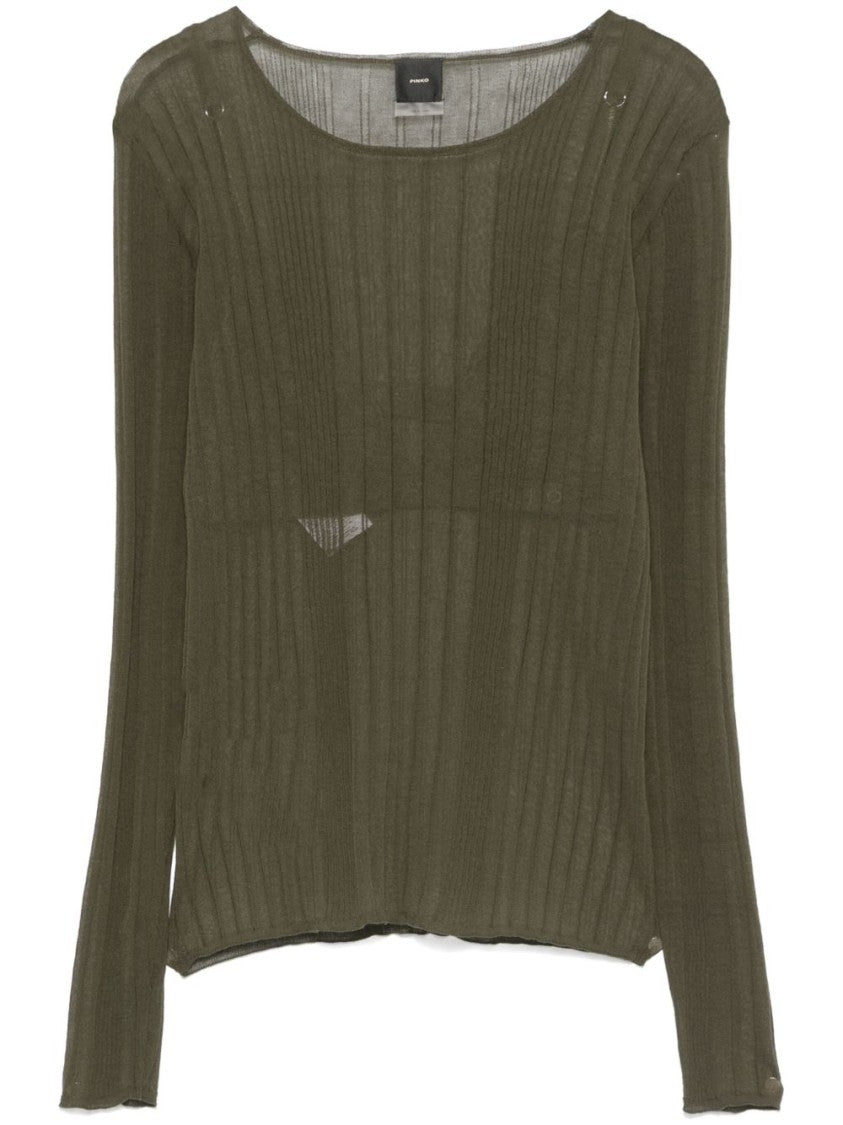Pinko Ribbed Texture Long-Sleeved Top With Sheer Detailing