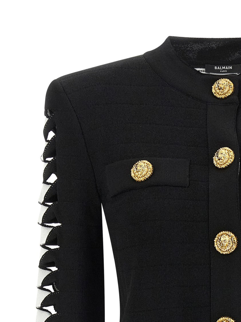 Balmain Cropped Blazer With Cut-Out Details And Bold Embellishments