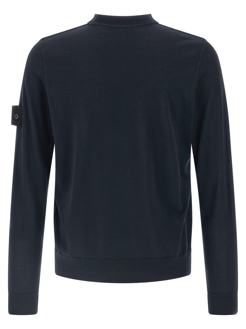 Stone Island Fine-Knit Wool Crew-Neck Sweater With Side Logo Badge
