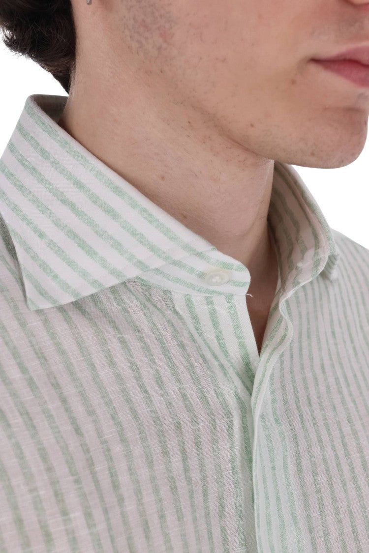 Borriello White Green Striped Linen Shirt