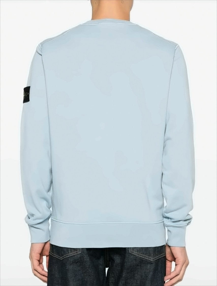 Stone Island Light Blue Long-Sleeve Crewneck Sweatshirt With Ribbed Cuffs