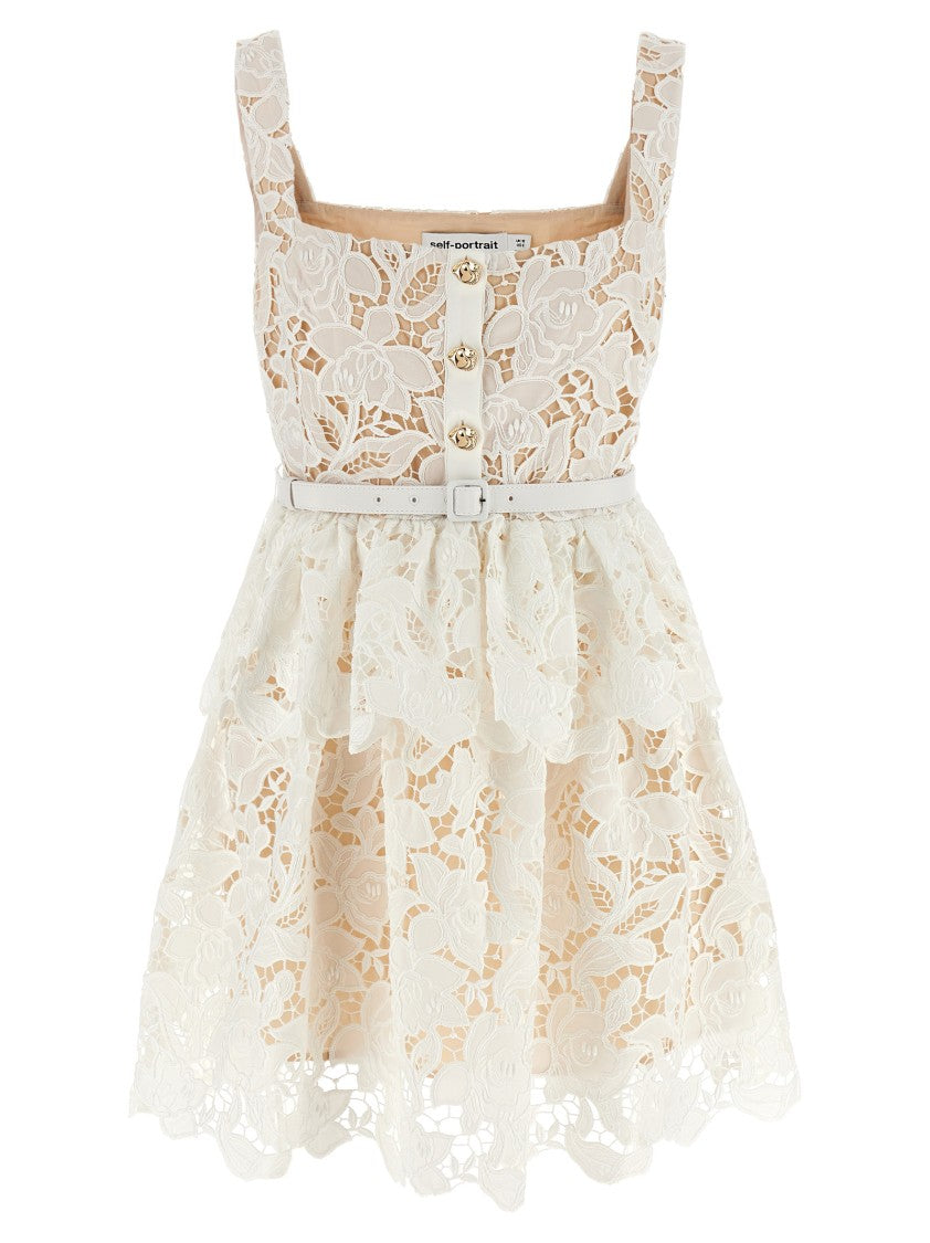 Self-Portrait 'White Lace Tiered Mini' Dress
