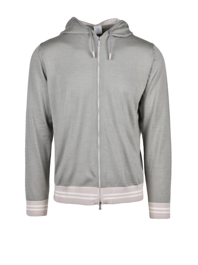 Eleventy Sage Green Wool Silk Zip Knit Sweatshirt