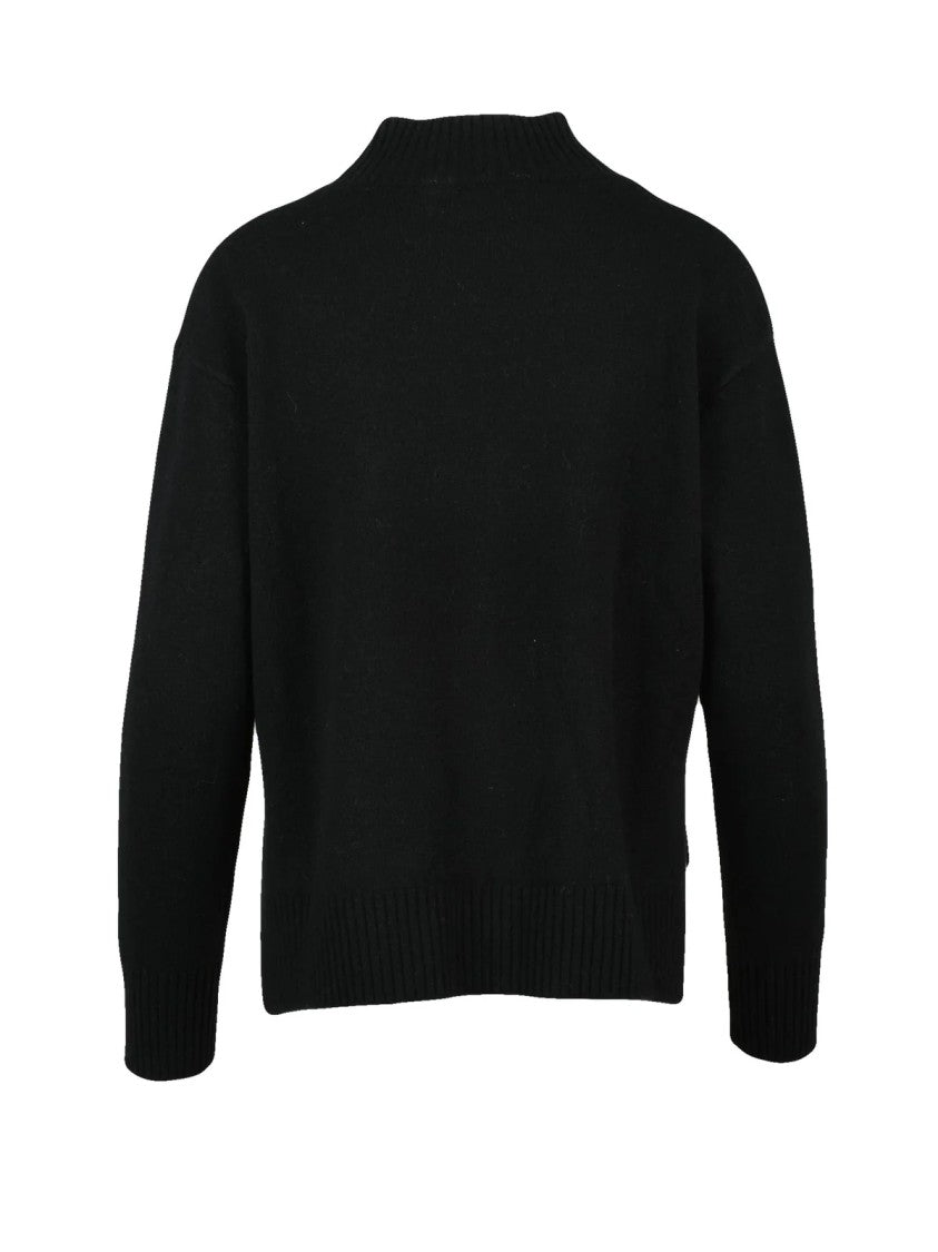 Kaos High Neck Black Knit Sweater With Ribbed Details