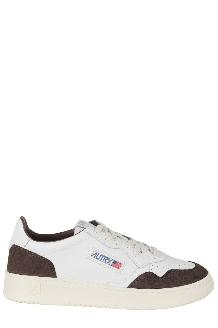 Autry White Mahogany Medalist Low Suede Accents Leather Sneakers