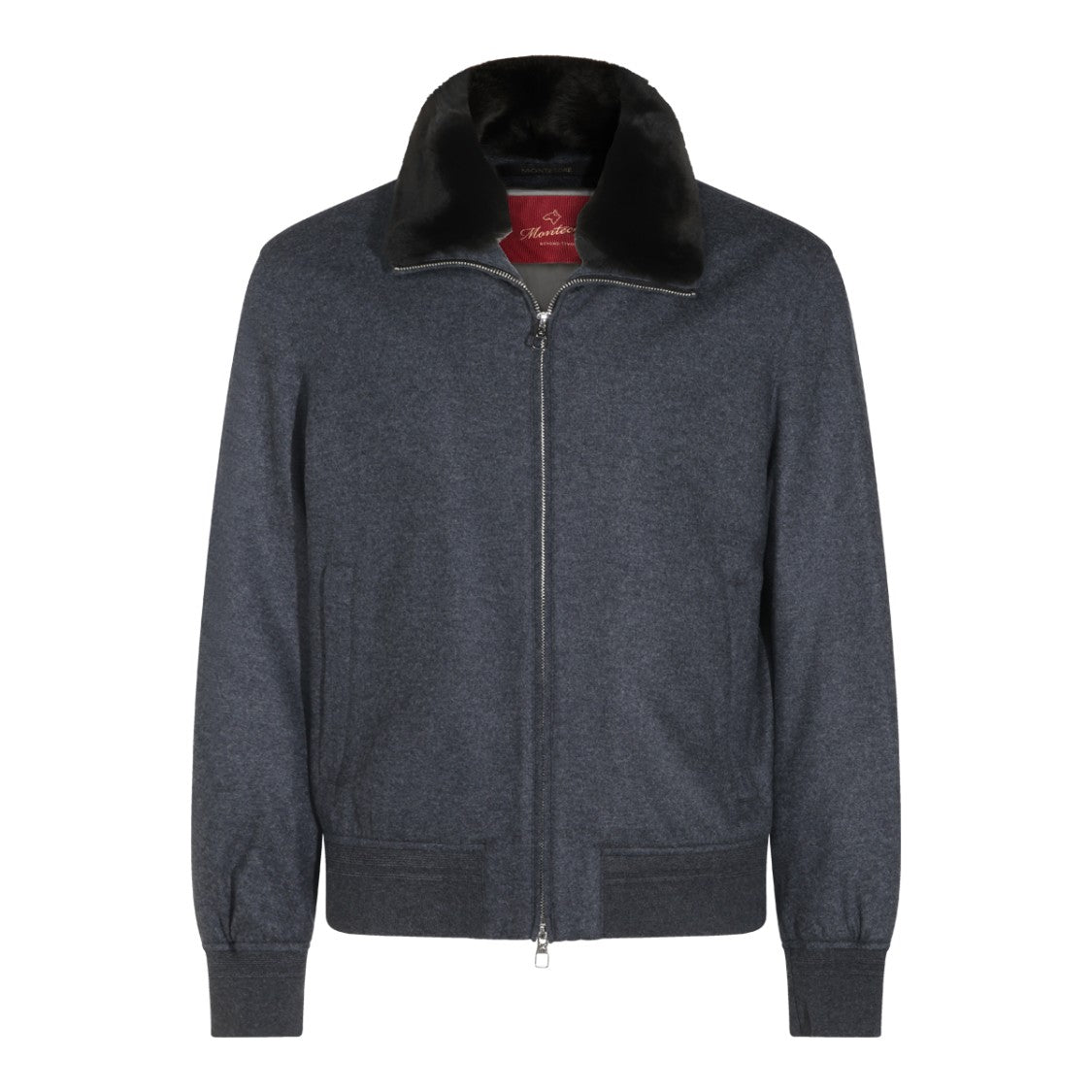 Montecore Dark Grey Jacket With Plush Black Fur Collar And Minimalistic Design