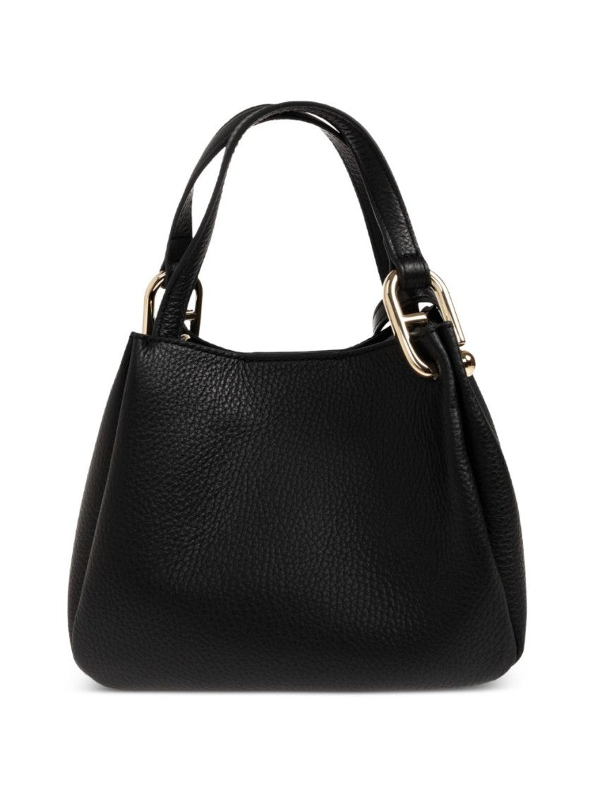 Furla Black Structured Textured Gold-Tone Handbag