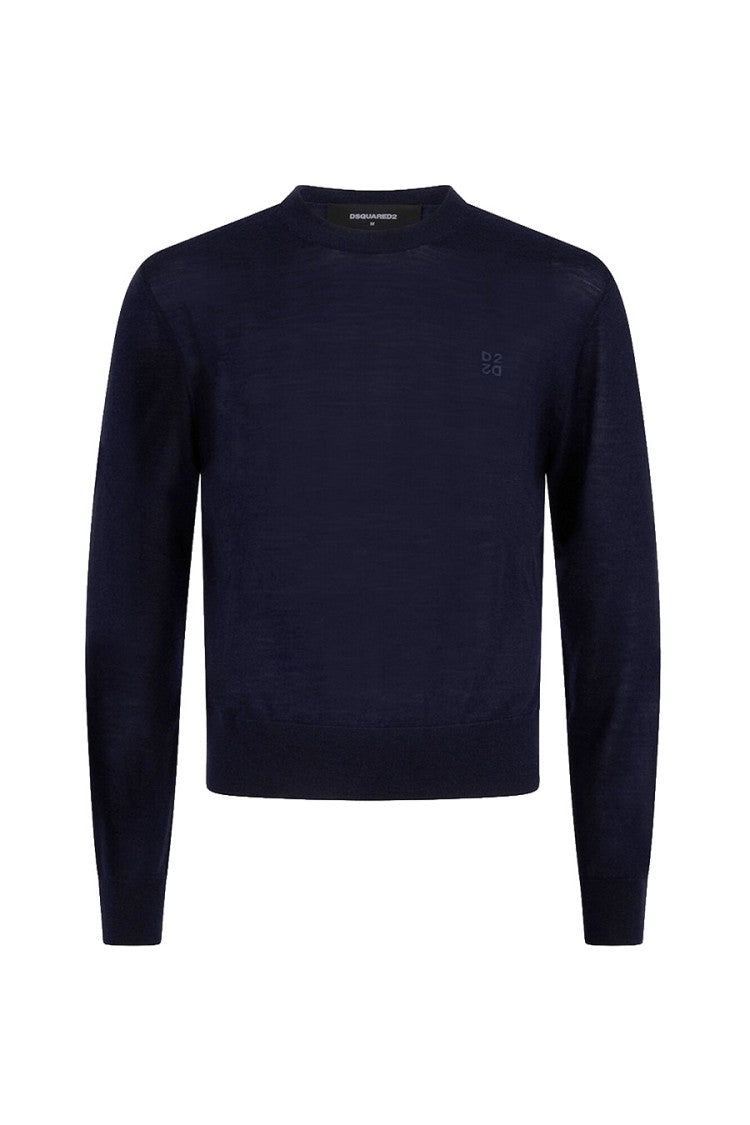 Dsquared2 Navy Crewneck Tonal D2 Logo Wool Sweater