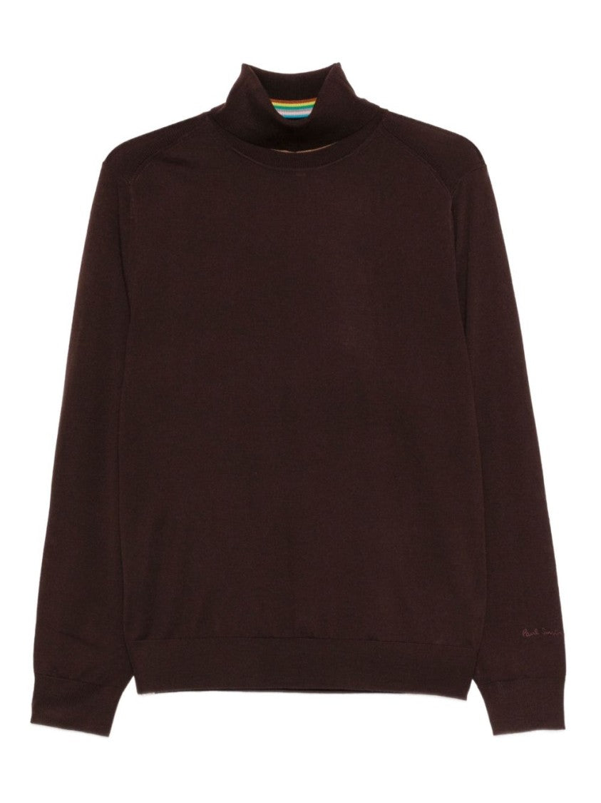 Paul Smith Burgundy Turtleneck Sweater With Ribbed Cuffs
