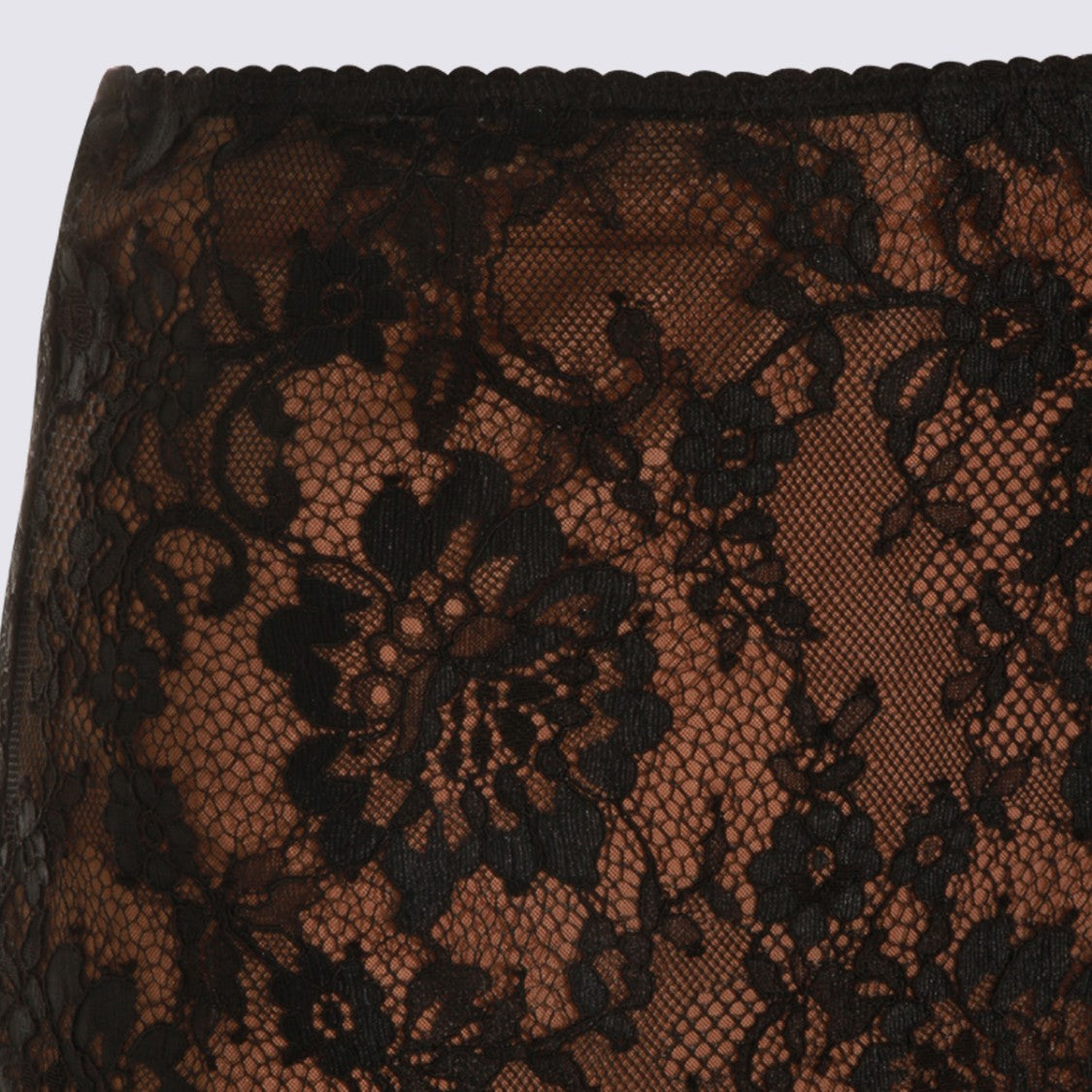 Self-Portrait Sheer Black Floral Lace Midi Skirt With Scalloped Hem