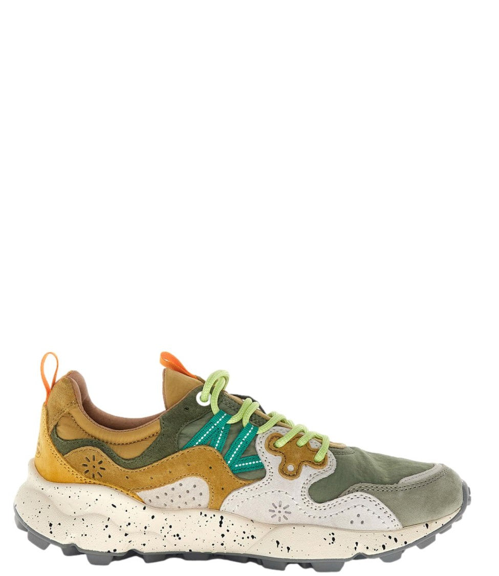 Flower Mountain Multi-Material Sneakers With Vibrant Accents And Chunky Sole