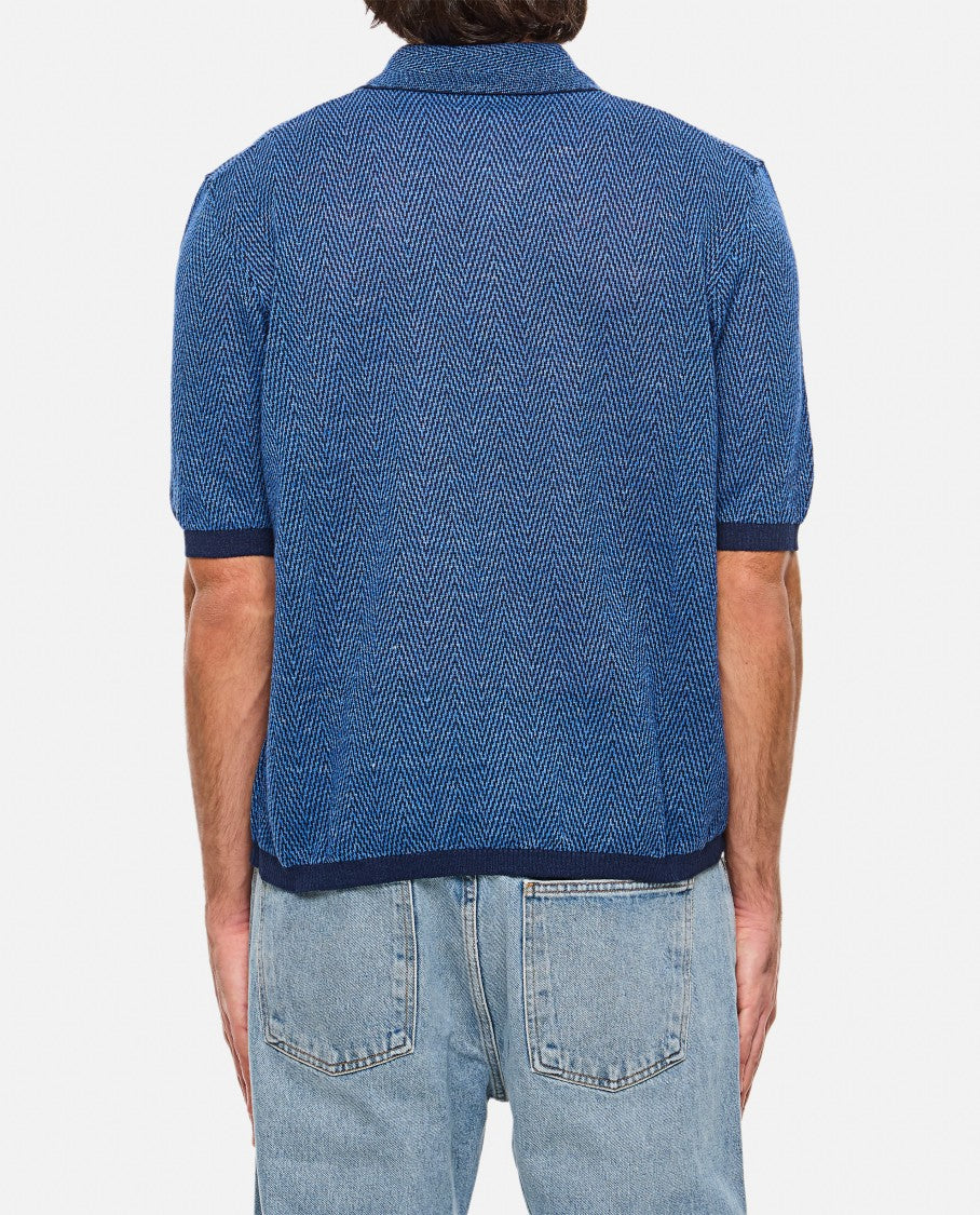 Bottega Veneta Blue Textured Herringbone Polo