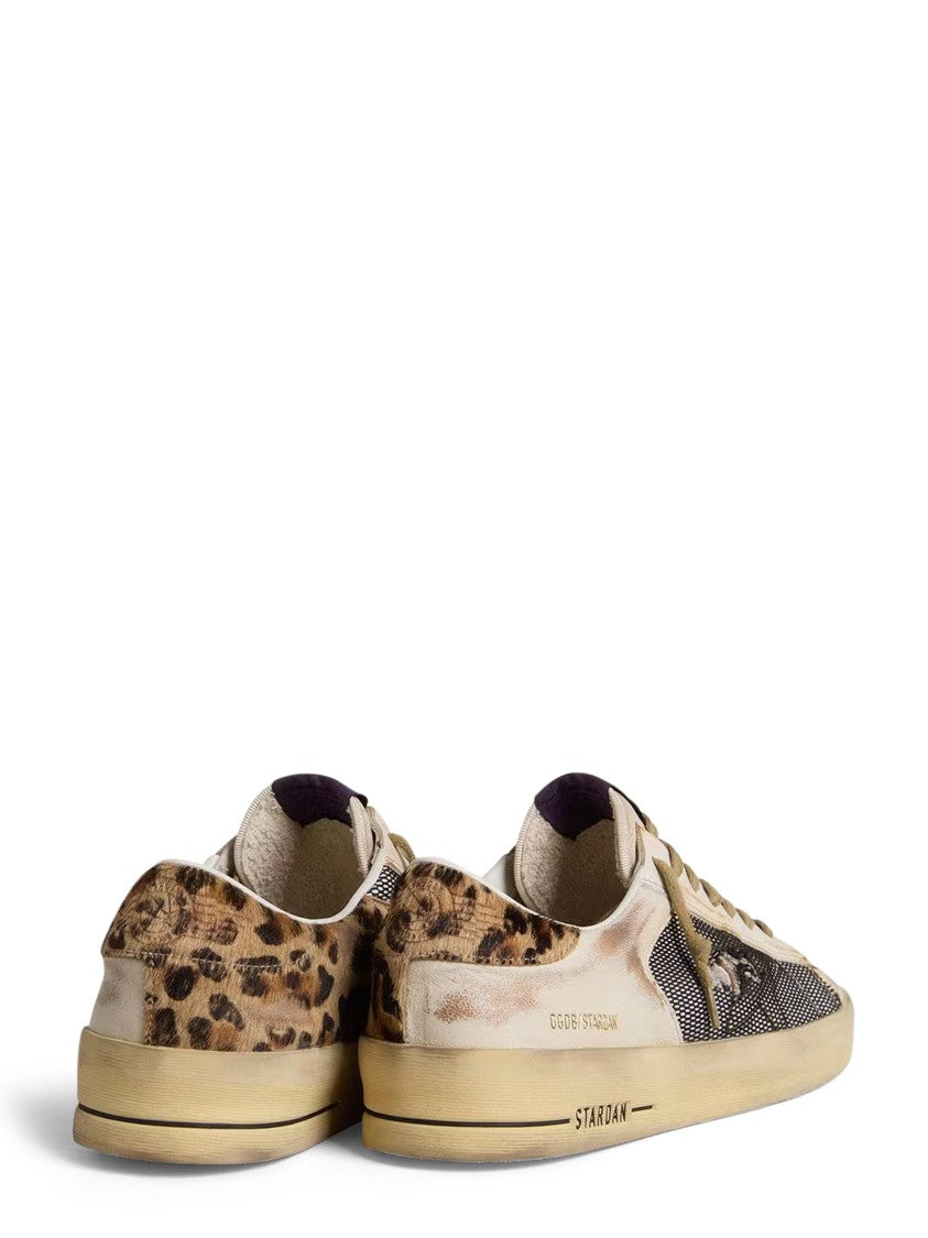 Golden Goose Distressed Low-Top Sneakers With Leopard Printed Heel