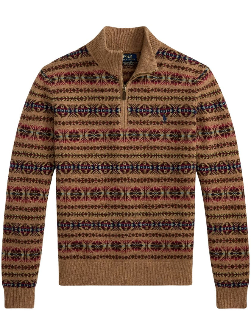 Polo Ralph Lauren Multicolored Geometric Pattern Zip-Through Knit