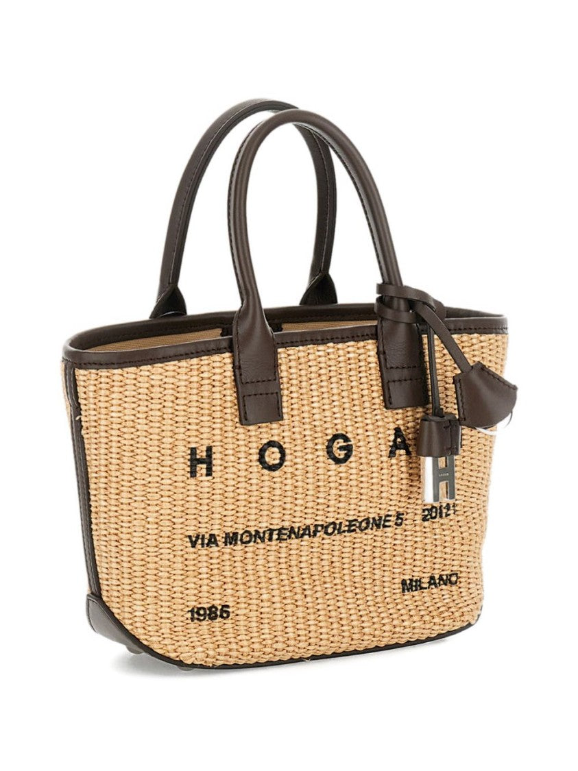 Hogan Structured Beige Shopper Bag With Leather Trim