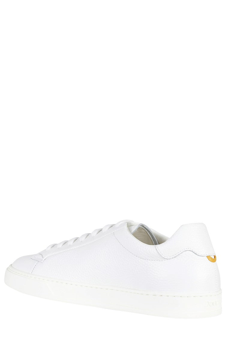 Doucal's White Grained Leather Rubber-Sole Sneakers