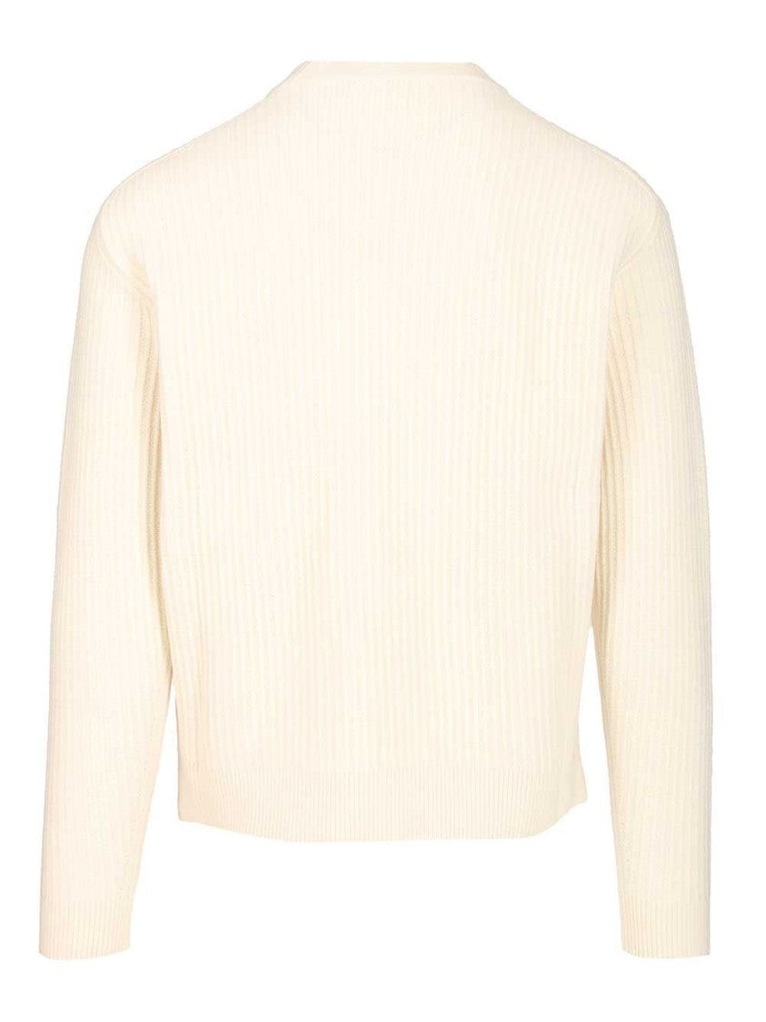 Maison Kitsuné Classic Round Neck White Sweater With Soft Texture