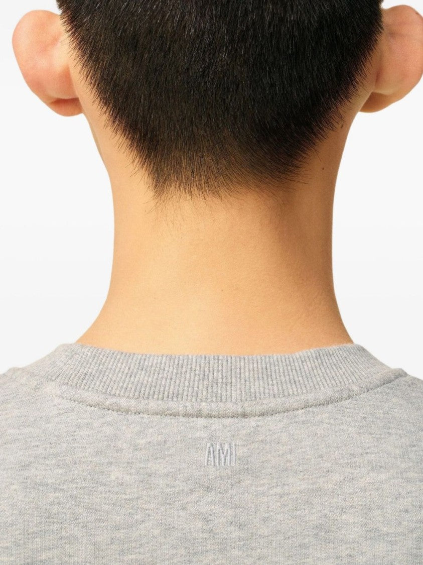 Ami Paris Relaxed Fit Light Grey Crew Neck Sweater