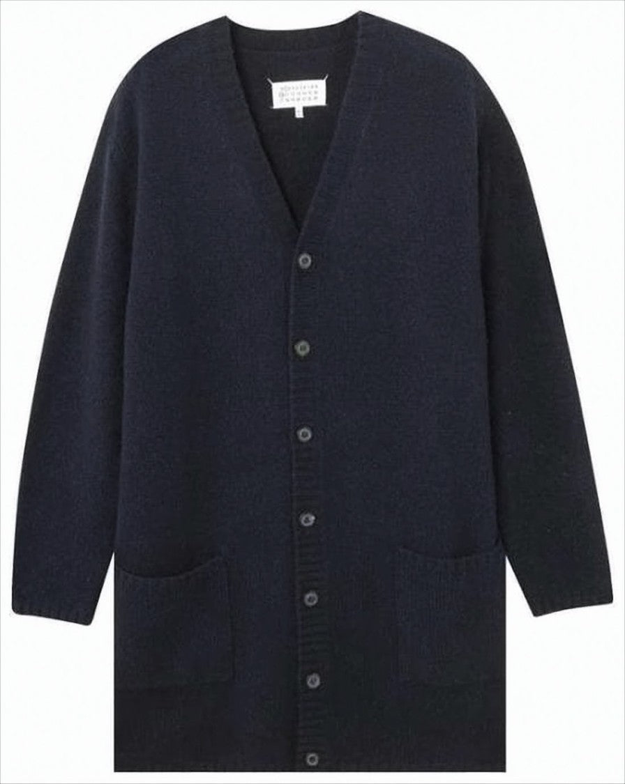 Maison Margiela Oversized Wool Cardigan With Deep V-Neck And Button Closure