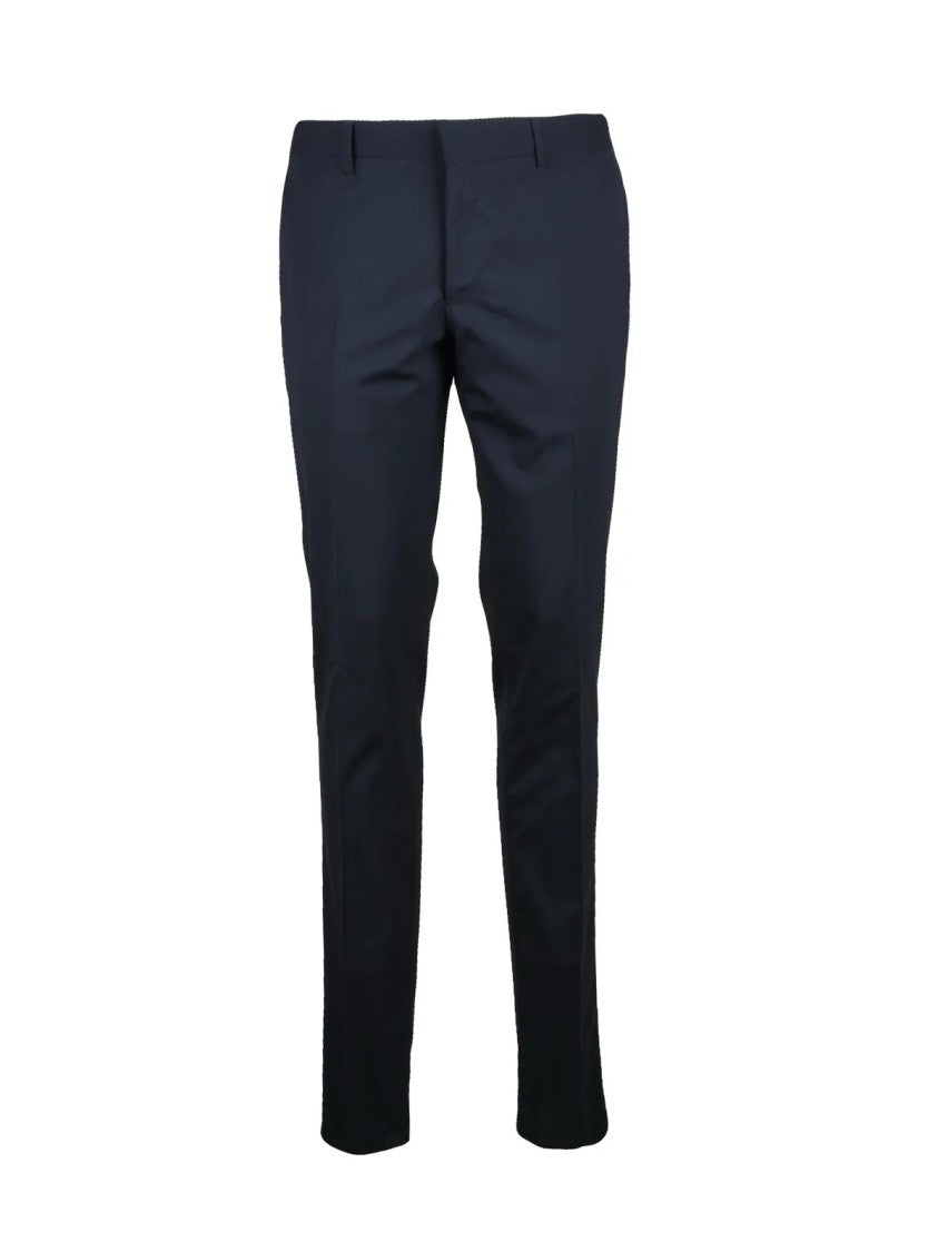 Paoloni Navy Virgin Wool Stretch Trousers With Tailored Fit