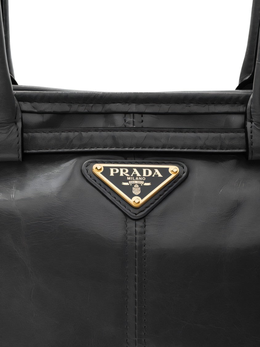 Prada Black Tote Bag With Triangular Logo Plate