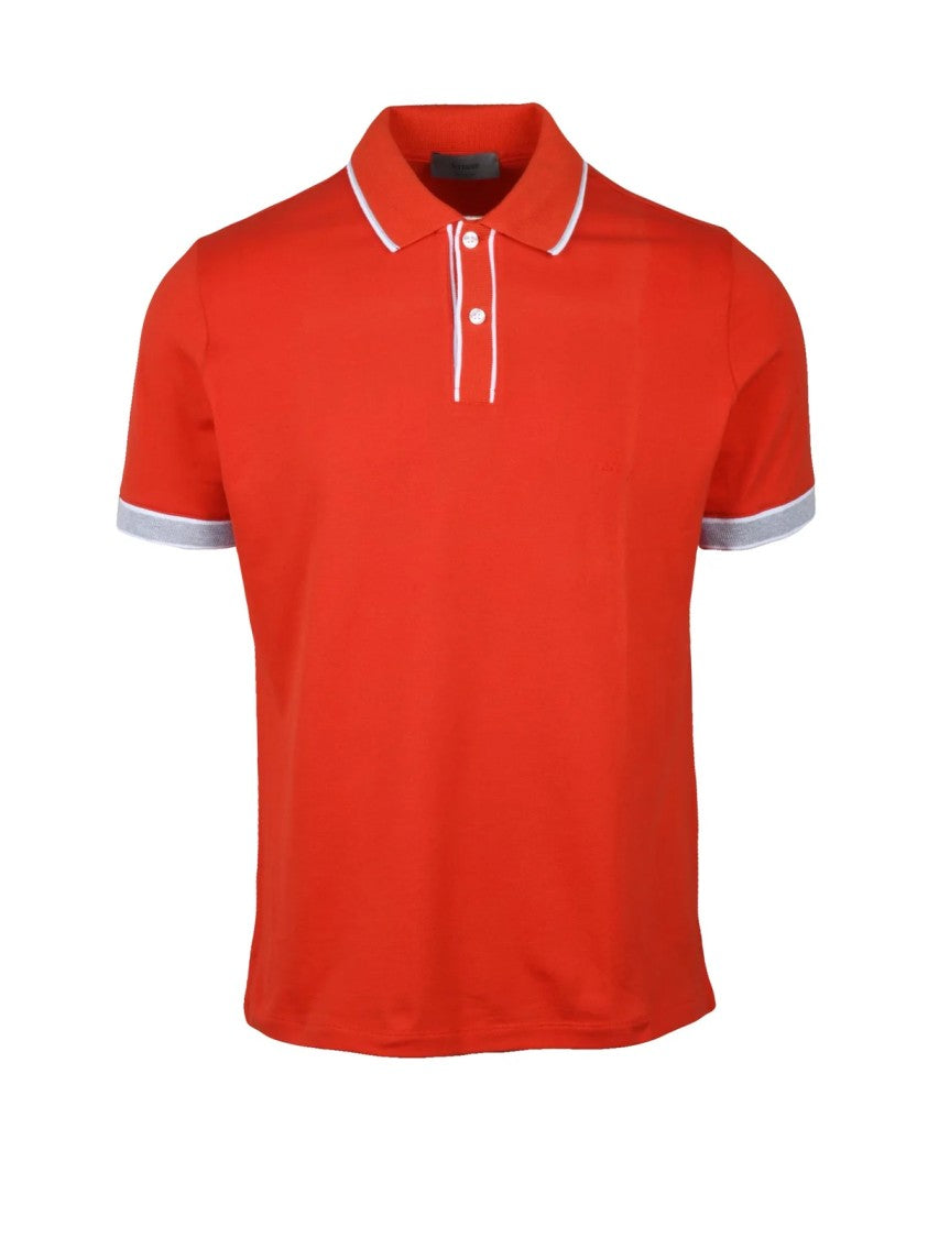 Ferrante Orange White Piping Grey Cuff Cotton Stretch Polo Shirt
