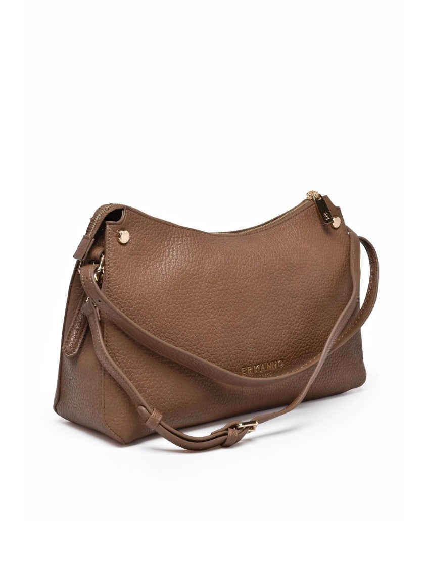 Ermanno Firenze Unity Shoulder Bag In Textured Taupe Polyurethane
