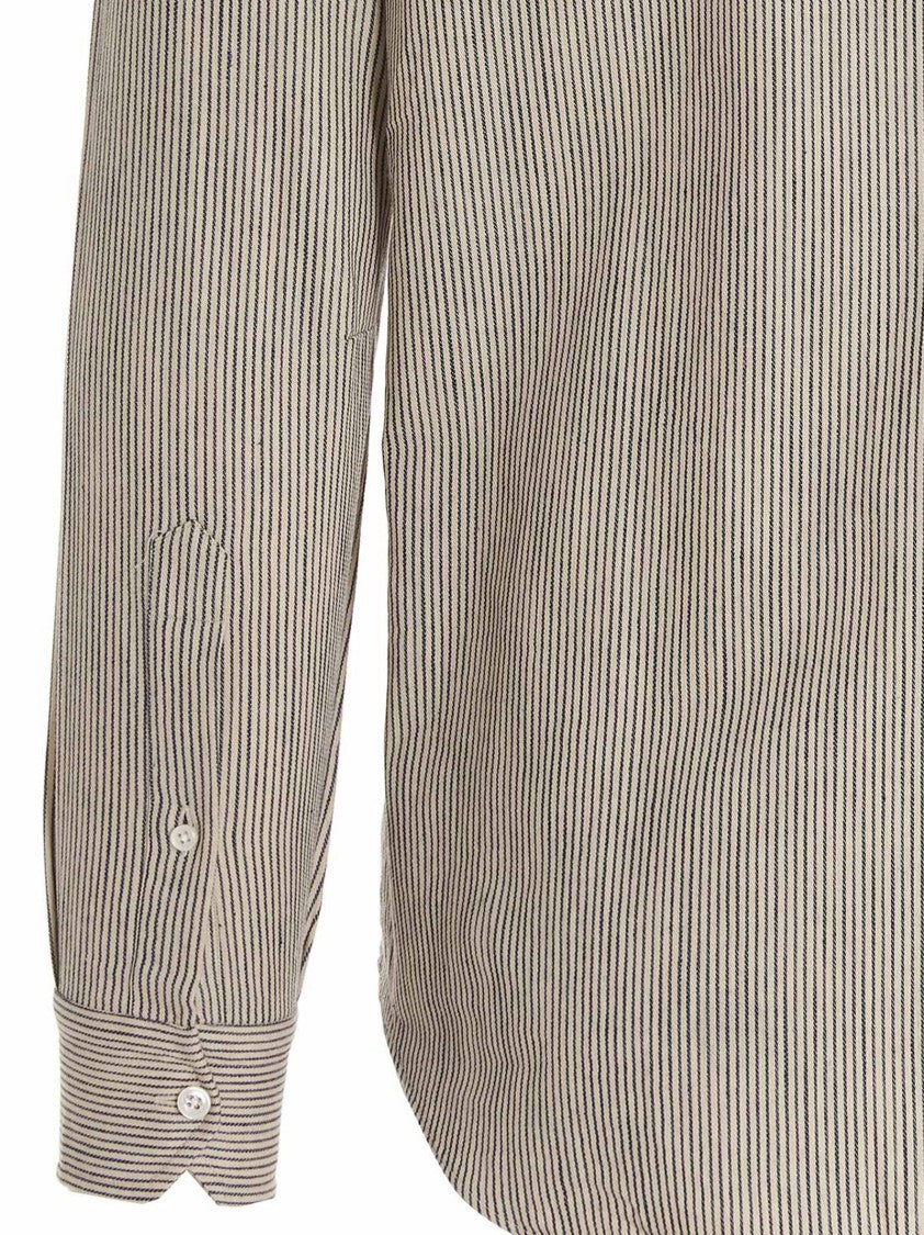 Salvatore Piccolo Mandarin Collar Striped Cotton Shirt