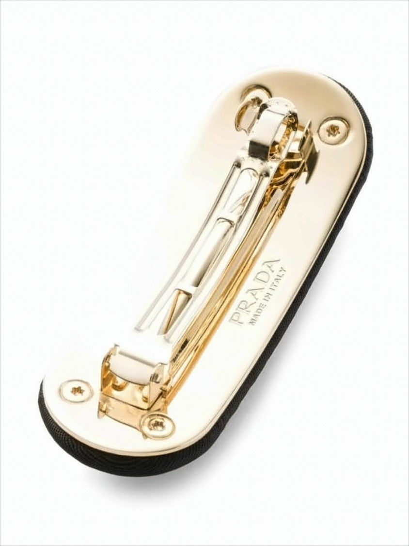 Prada Triangular Gold-Tone Logo Hair Barrette