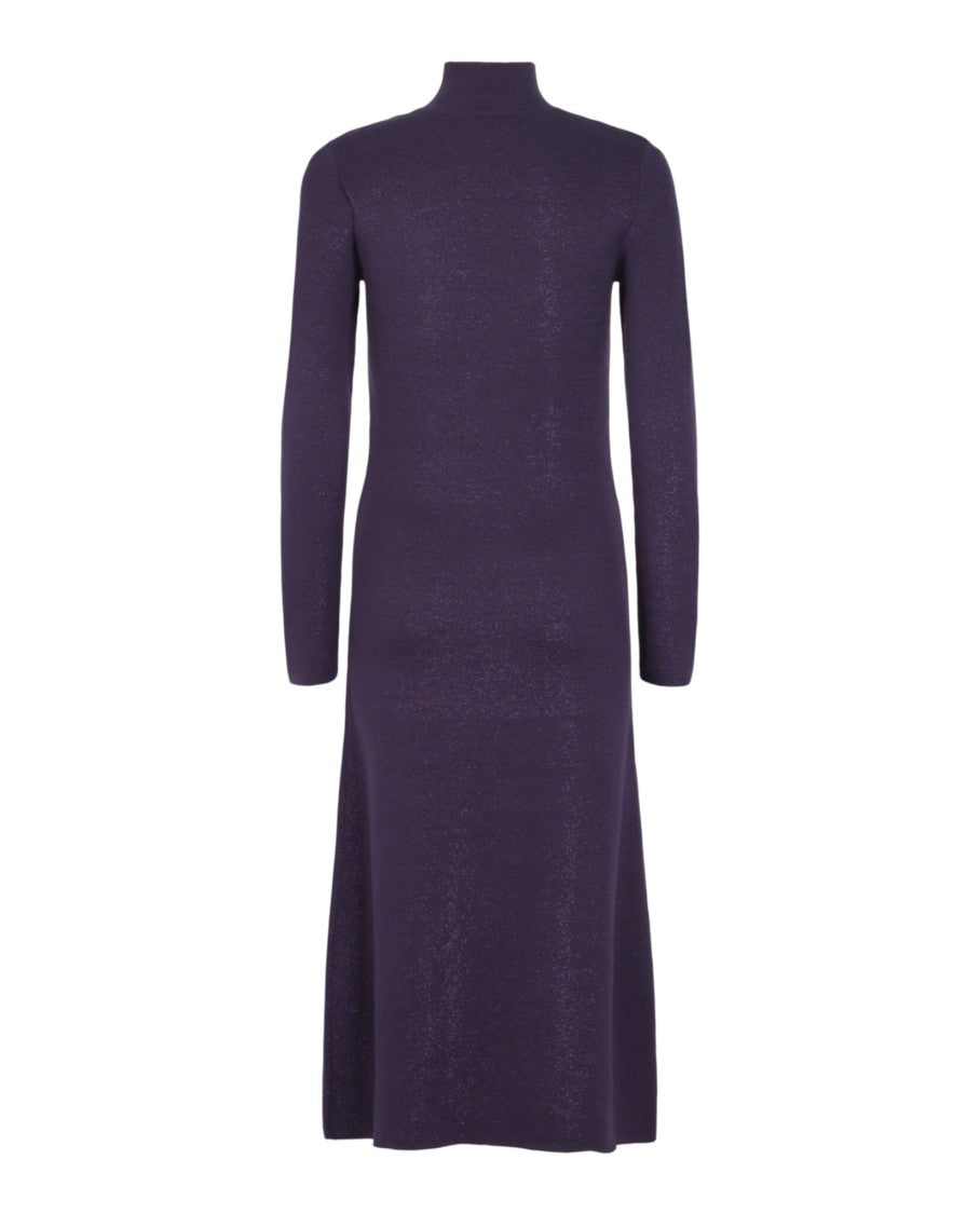 Ferragamo Midi Dress With Mock Neck And Metallic Lamé Accents